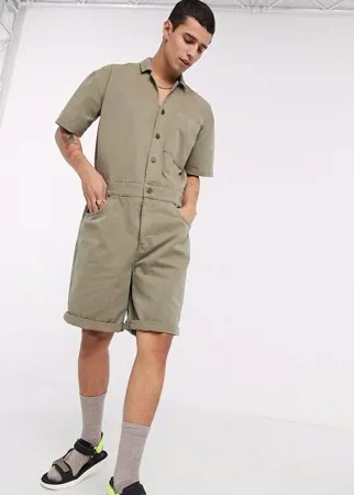 Джинсовый комбинезон цвета хаки ASOS DESIGN-Зеленый