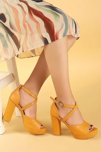 Вечернее платье Skin, женские сандалии на платформе и каблуке 11 см, туфли 3210-2058 AYAKLAND, горчично-желтый