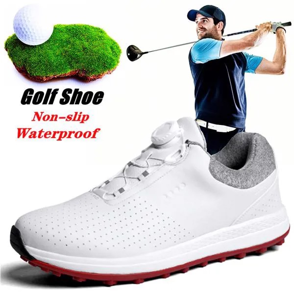Мужские Нескользящие кроссовки для гольфа, кожаные водонепроницаемые кеды для гольфа, Нескользящие, без шнуровки, Нескользящие, для прогул...