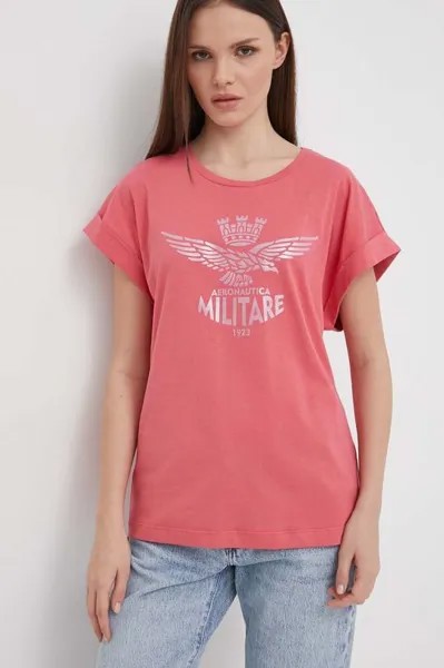 Хлопковая футболка Aeronautica Militare, розовый