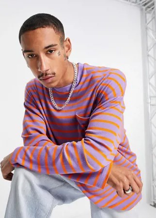 Oversized-лонгслив в рубчик в полоску оранжевого и фиолетового цветов ASOS DESIGN-Фиолетовый цвет