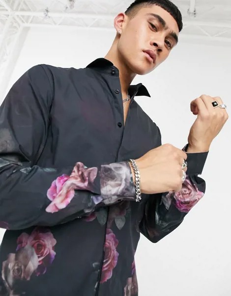 Черная рубашка с выцветшим цветочным принтом Twisted Tailor-Черный цвет