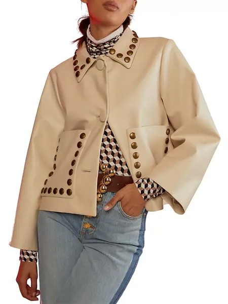 Куртка из искусственной кожи с заклепками Cynthia Rowley, цвет cream