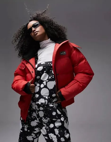 Красная лыжная куртка-пуховик с капюшоном Topshop Sno