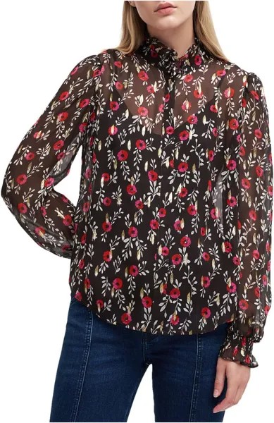 Рубашка 7 For All Mankind Long Sleeve Ruffle Neck Button-Up, цвет Bougainvillea Floral
