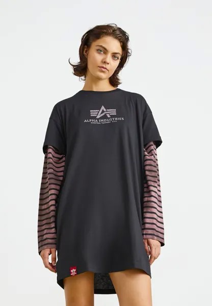 Футболка с принтом Alpha Industries BASIC LONG, цвет black/silver