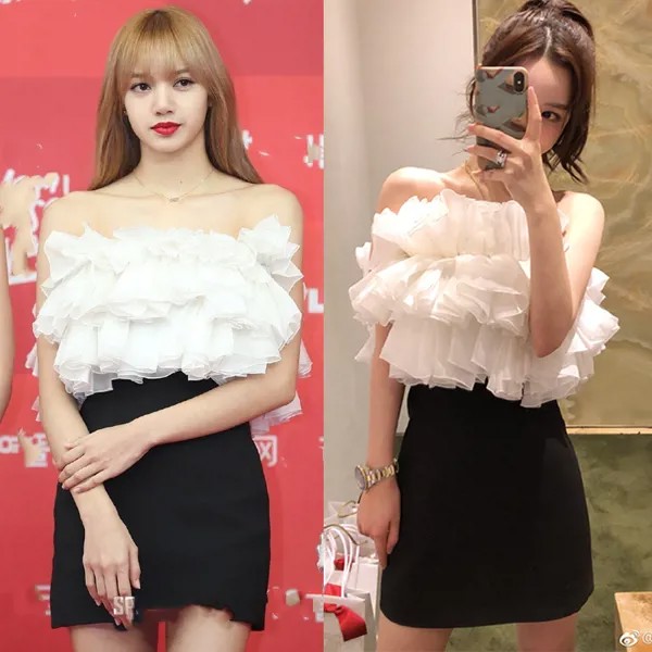 Корейское летнее пикантное женское облегающее мини-платье Kpop LISA на талии, вечерние платья без бретелек, кружевное лоскутное платье с открыт...