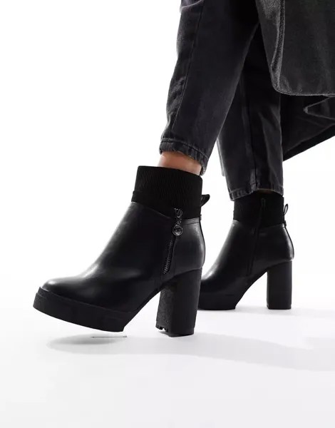 Черные ботинки на широком каблуке с застежкой-молнией River Island
