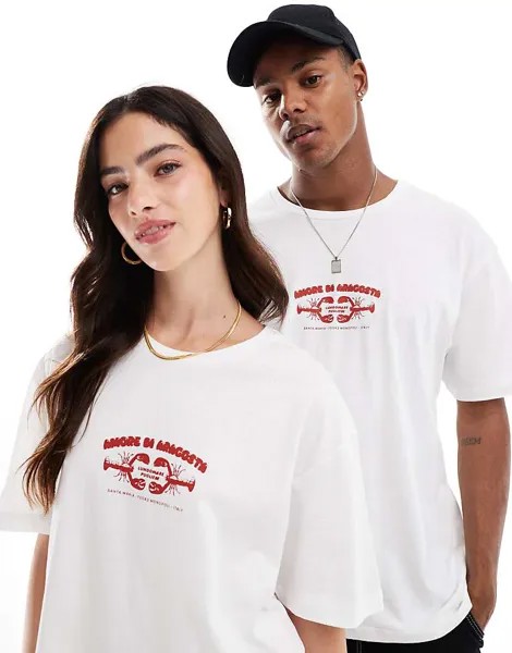 Белая оверсайз-футболка Jack & Jones с принтом лобстера на спине
