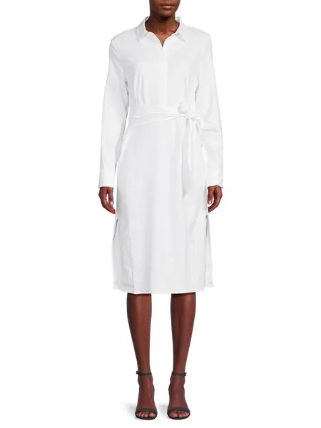 Платье-рубашка миди с поясом Donna Karan New York, белый