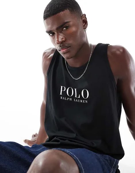 Polo Ralph Lauren – черная футболка с текстовым логотипом на груди