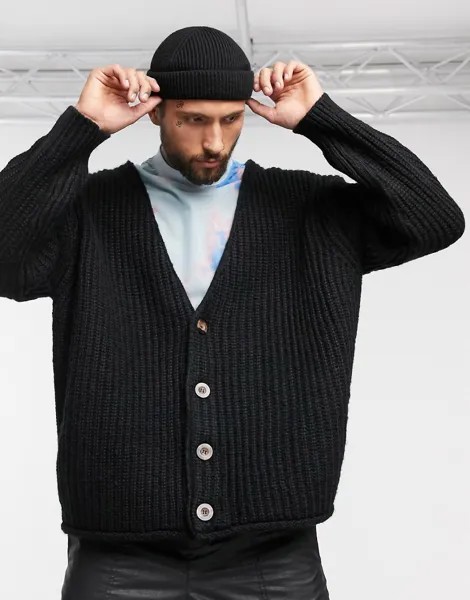 Черный oversize-кардиган из плотного материала ASOS DESIGN