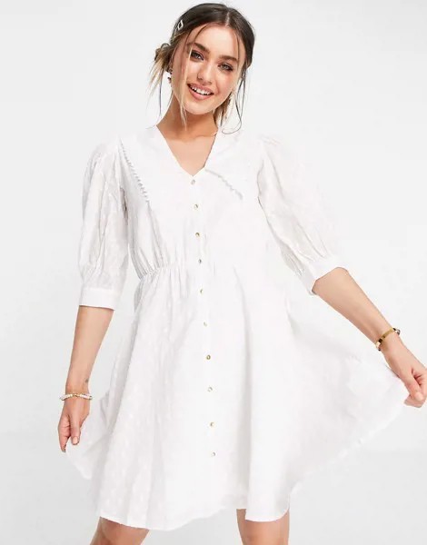 Белое платье-рубашка с V-образным вырезом Pimkie-Белый