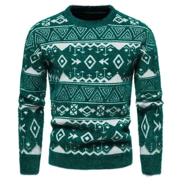 Мужской рождественский приталенный вязаный свитер