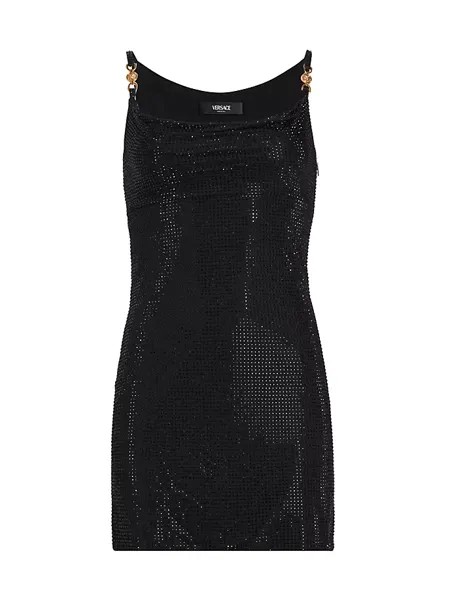 Мини-платье без рукавов, украшенное кристаллами Versace, черный