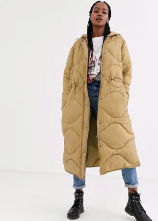 Стеганый длинный пуховик ASOS DESIGN-Neutral