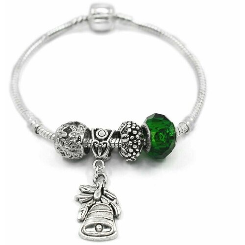 Браслет-цепочка Handinsilver ( Посеребриручку ) Браслет с шармами на основе из бижутерной стали, стекло, муранское стекло, стразы, 1 шт., размер 20 см, зеленый