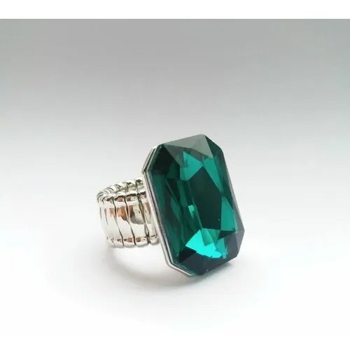 Кольцо помолвочное VERBA, кристалл, размер 16, серебряный, зеленый