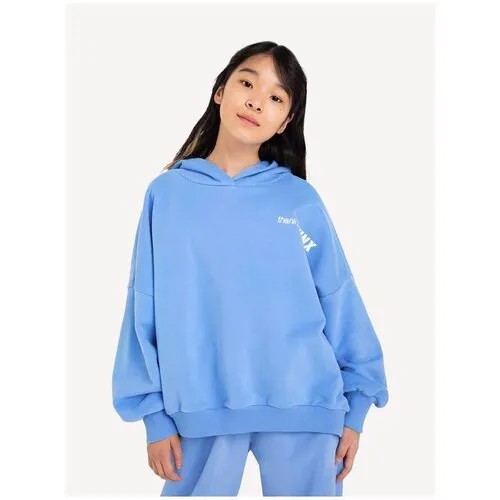 Голубое худи oversize с принтом Thank you для девочки Gloria Jeans, размер 14+/164