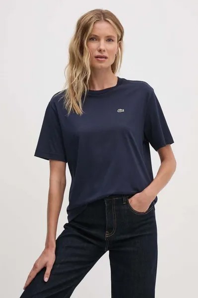 Хлопковая футболка Lacoste, темно-синий