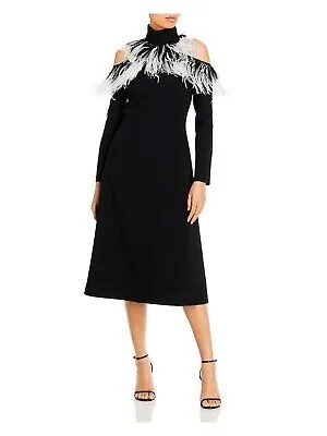 CHRISTOPHER KANE Женское платье миди с черными перьями и длинными рукавами на подкладке 6