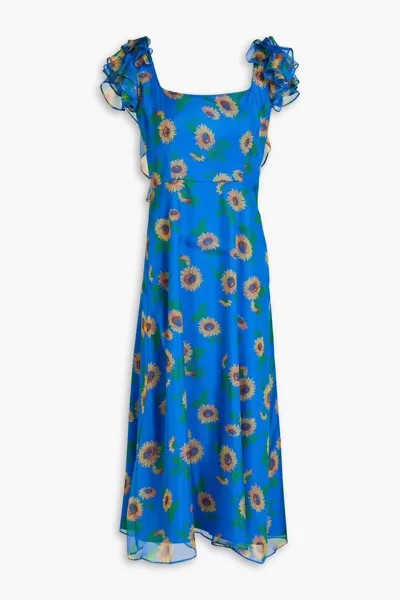 Платье миди Kathryn из шелкового шифона с цветочным принтом Hvn, синий