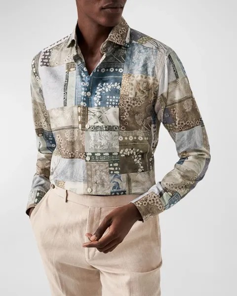 Мужская рубашка узкого кроя из хлопка Tencel в стиле пэчворк Eton, цвет Green