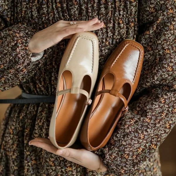 Женские ботинки с пряжкой Zoorose, винтажные высокие туфли с квадратным носком, для свиданий, Мэри Джейн, абрикосового цвета, весна-осень