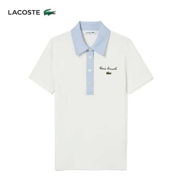 Футболка облегающая женская Lacoste с короткими рукавами, синий / белый