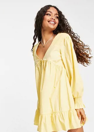 Желтое свободное платье мини на пуговицах с присборенными рукавами ASOS DESIGN Petite-Желтый