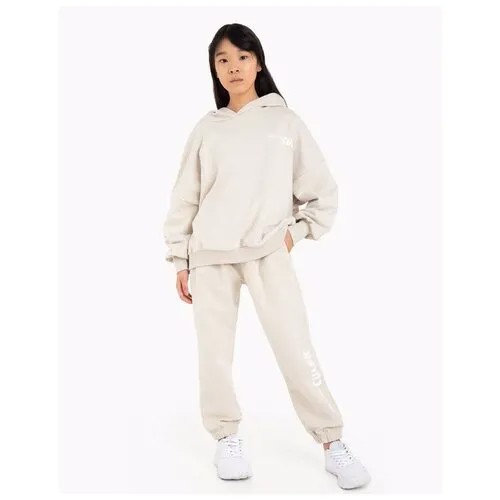 Бежевые спортивные брюки Jogger с надписью для девочки Gloria Jeans, размер 13-14л/164 (41)