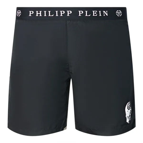 Черные шорты для плавания с фирменным поясом Philipp Plein, черный