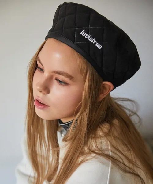 LUV IS TRUE (UNISEX)MO QUILTING BERET(BLACK)