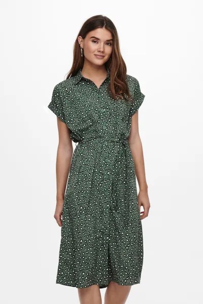 Платье-рубашка Only миди с анималистическим принтом ONLY, зеленый