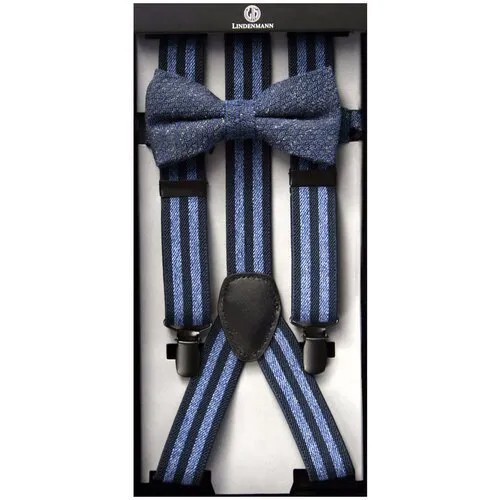 Подтяжки мужские в синюю полоску и галстук- бабочка Lindenmann, синий, комплект, арт. 980718