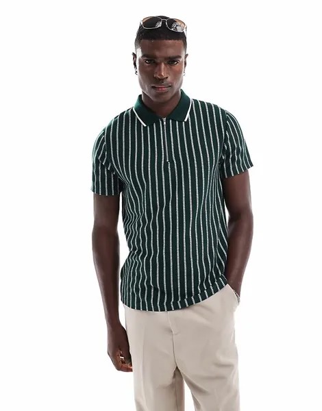 ASOS DESIGN – рубашка-поло в зеленую полоску с молнией на шее