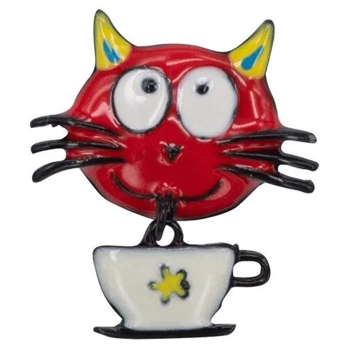 Значок металлический Кот (Клипса, Бижутерный сплав, Красный) 55952