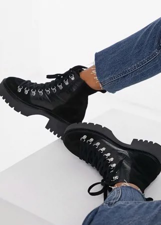 Черные походные ботинки из премиум-замши ASOS DESIGN Alison-Черный цвет
