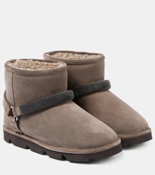 Ботинки из замши с отделкой из овчины Brunello Cucinelli, цвет ossido