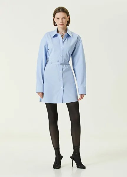 Синее мини-платье-рубашка с логотипом Alexander Wang
