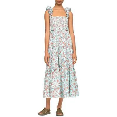 Sea New York Womens Brita Хлопковое присборенное платье миди с цветочным принтом BHFO 8460