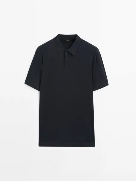 Рубашка поло из 100% хлопка с воротником на пуговицах Massimo Dutti, синий