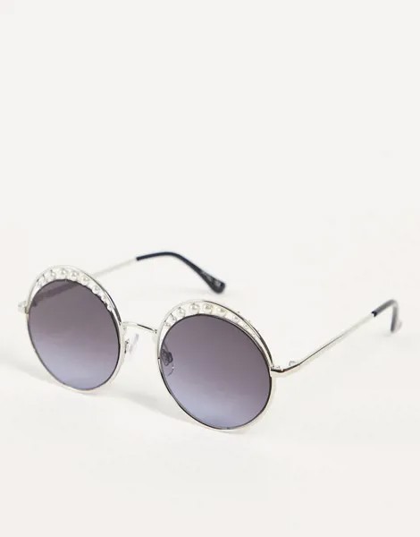 Круглые солнцезащитные очки в оправе с отделкой Jeepers Peepers-Серебристый