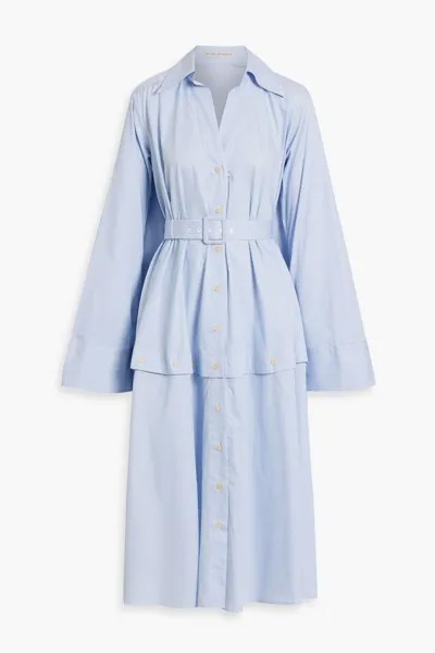 Платье-рубашка миди из хлопкового поплина в полоску с поясом и поясом-трансформером Palmer//Harding, светло-синий