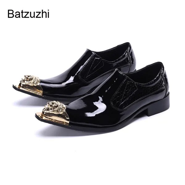 Batzuzhi мужские туфли итальянского типа, золотистые, с металлическим носком, черные лакированные кожаные туфли для мужчин, для вечеринки и сва...