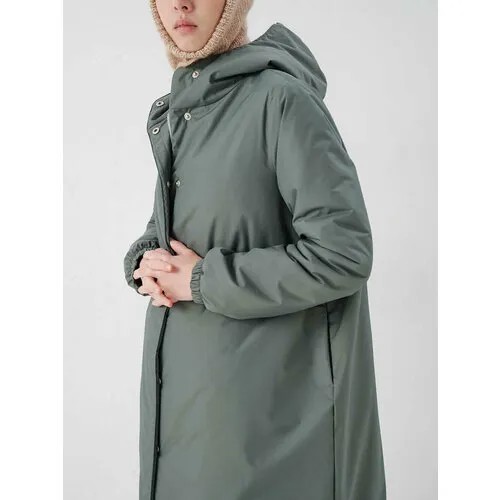 Куртка  УСТА К УСТАМ, демисезон/зима, силуэт свободный, карманы, капюшон, пояс/ремень, мембранная, размер XXL, зеленый