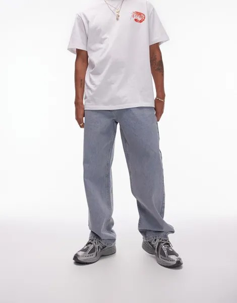 Голубые джинсы широкого кроя Topman