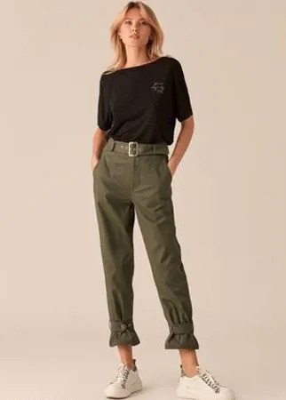 Укороченные брюки с ремешками цвета хаки