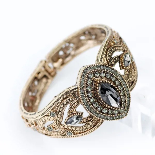 Серый хрустальный браслет для женщин Античное золотой цвет Очарование Манжета Браслеты