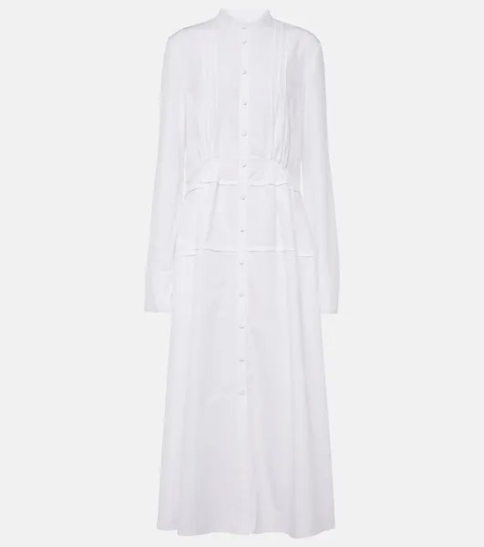 Плиссированное платье-рубашка из хлопка Jil Sander, белый